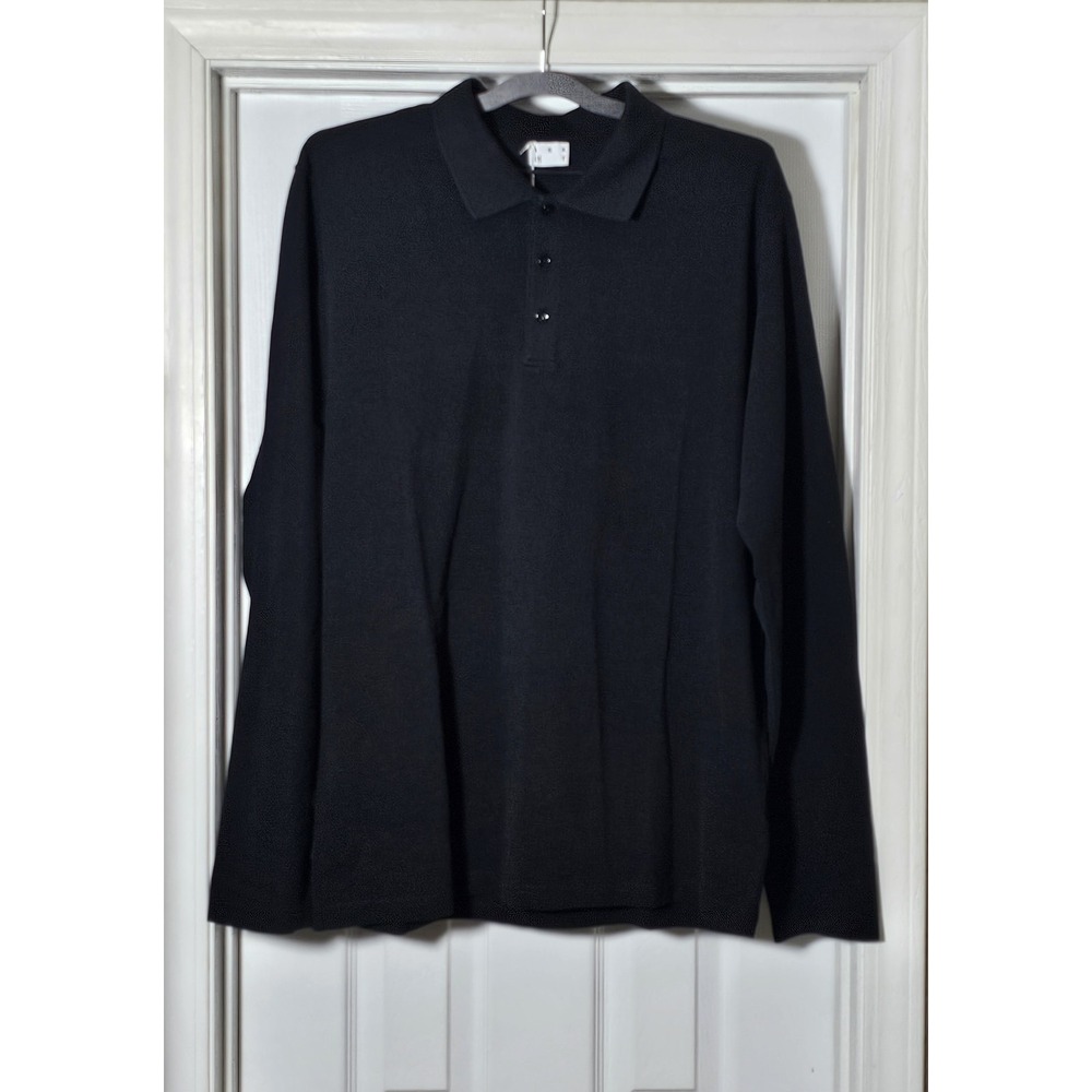 ASKET The Long Sleeve Pique Polo Black Men's Size XL Regular NWT